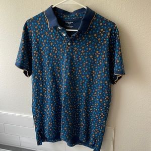 Men’s Slim Fit Bonobos Floral Print Navy Polo with Yellow Details Like New